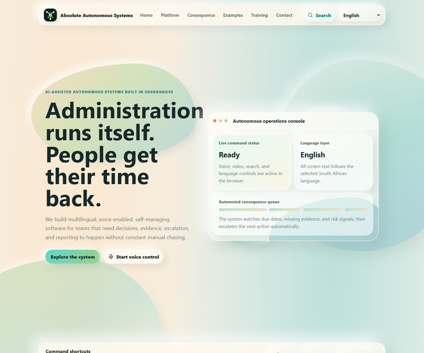 Desktop command console and homepage