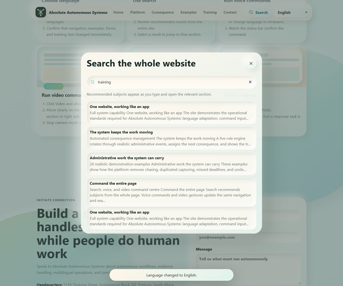 Search panel with recommendations